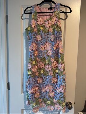 Boston Proper Pink Floral Lace Appliqué Sheath Dress